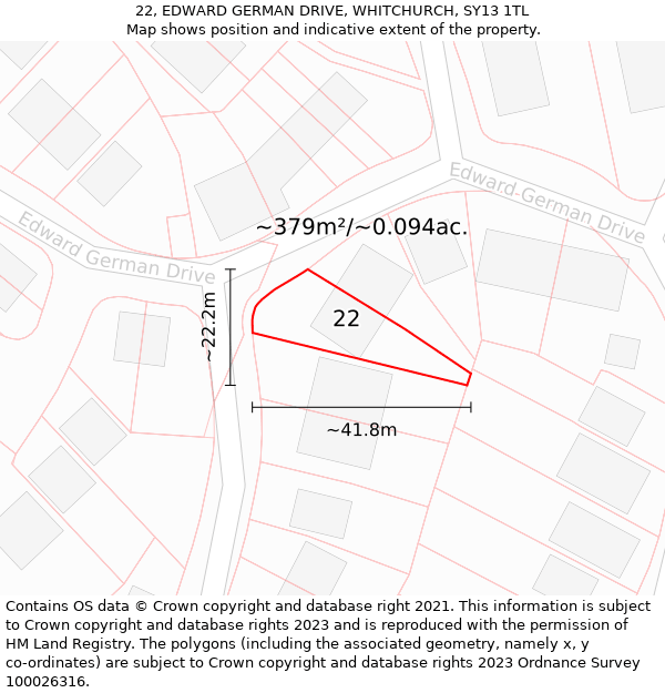 22, EDWARD GERMAN DRIVE, WHITCHURCH, SY13 1TL: Plot and title map