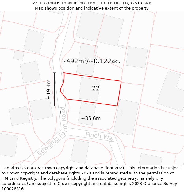 22, EDWARDS FARM ROAD, FRADLEY, LICHFIELD, WS13 8NR: Plot and title map