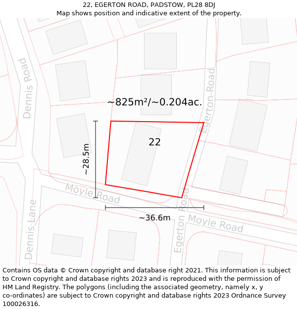 22, EGERTON ROAD, PADSTOW, PL28 8DJ: Plot and title map