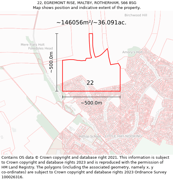 22, EGREMONT RISE, MALTBY, ROTHERHAM, S66 8SG: Plot and title map