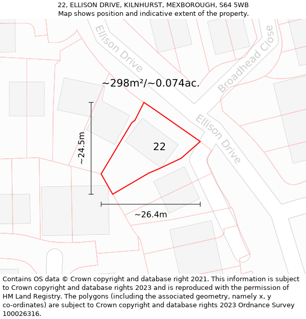 22, ELLISON DRIVE, KILNHURST, MEXBOROUGH, S64 5WB: Plot and title map