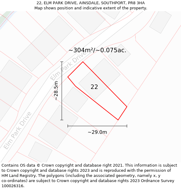 22, ELM PARK DRIVE, AINSDALE, SOUTHPORT, PR8 3HA: Plot and title map