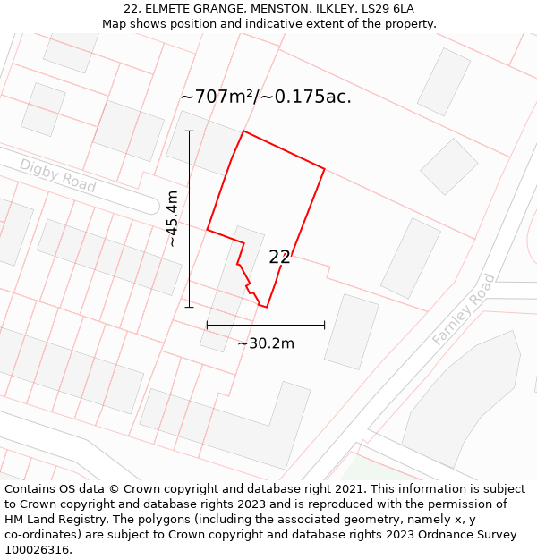 22, ELMETE GRANGE, MENSTON, ILKLEY, LS29 6LA: Plot and title map