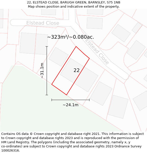 22, ELSTEAD CLOSE, BARUGH GREEN, BARNSLEY, S75 1NB: Plot and title map