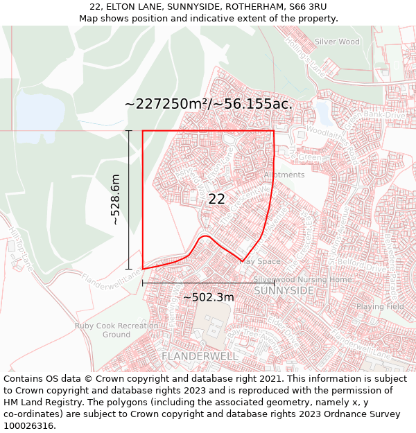 22, ELTON LANE, SUNNYSIDE, ROTHERHAM, S66 3RU: Plot and title map