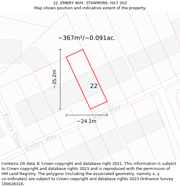 22, EMBRY WAY, STANMORE, HA7 3AZ: Plot and title map