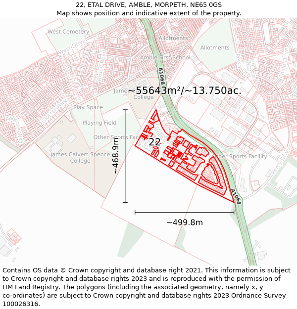 22, ETAL DRIVE, AMBLE, MORPETH, NE65 0GS: Plot and title map