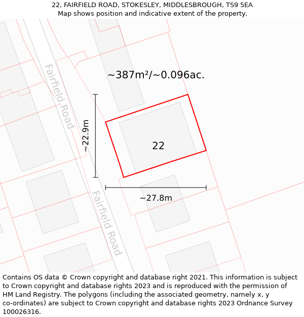 22, FAIRFIELD ROAD, STOKESLEY, MIDDLESBROUGH, TS9 5EA: Plot and title map