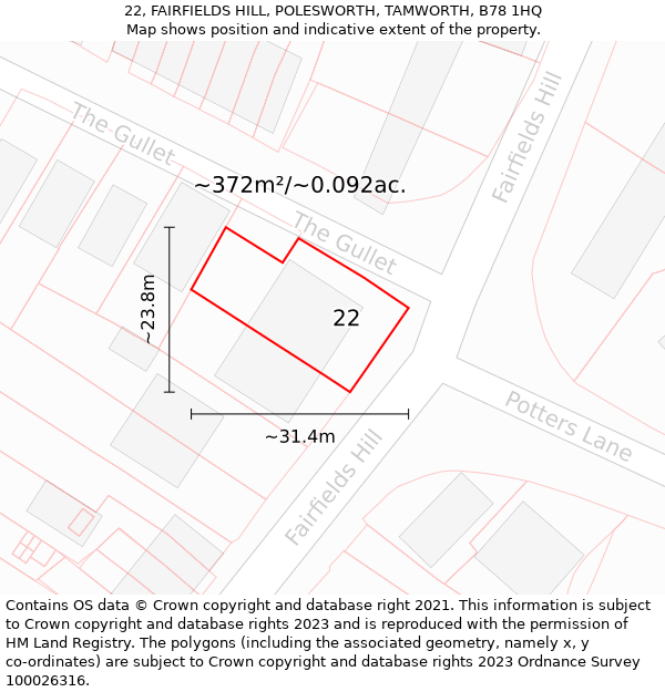 22, FAIRFIELDS HILL, POLESWORTH, TAMWORTH, B78 1HQ: Plot and title map