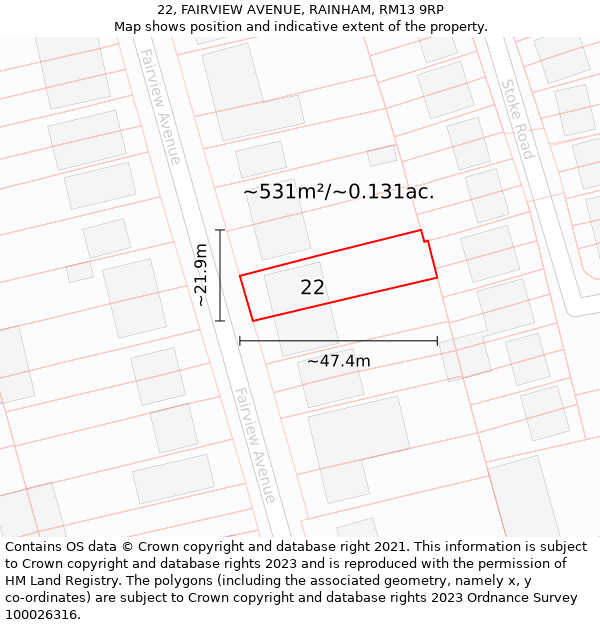 22, FAIRVIEW AVENUE, RAINHAM, RM13 9RP: Plot and title map