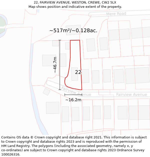 22, FAIRVIEW AVENUE, WESTON, CREWE, CW2 5LX: Plot and title map