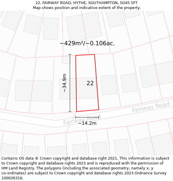 22, FAIRWAY ROAD, HYTHE, SOUTHAMPTON, SO45 5FT: Plot and title map