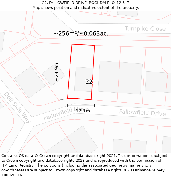 22, FALLOWFIELD DRIVE, ROCHDALE, OL12 6LZ: Plot and title map