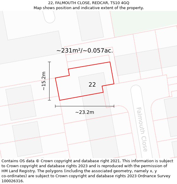 22, FALMOUTH CLOSE, REDCAR, TS10 4GQ: Plot and title map