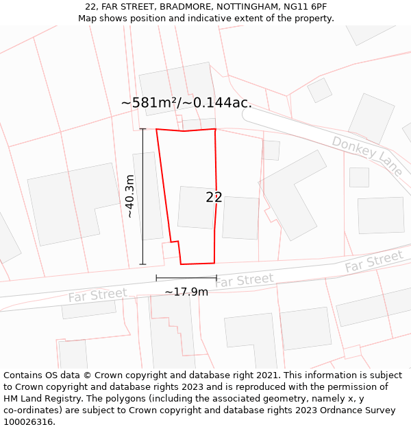 22, FAR STREET, BRADMORE, NOTTINGHAM, NG11 6PF: Plot and title map