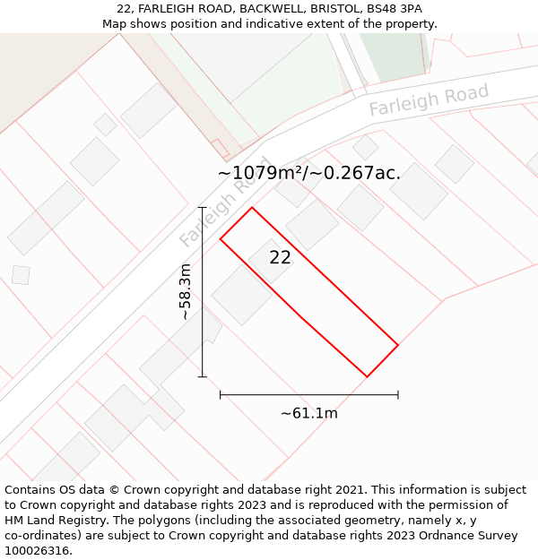 22, FARLEIGH ROAD, BACKWELL, BRISTOL, BS48 3PA: Plot and title map