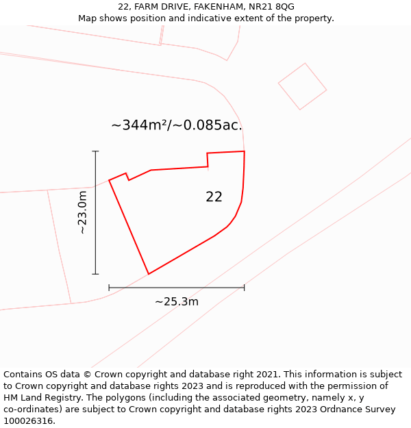 22, FARM DRIVE, FAKENHAM, NR21 8QG: Plot and title map