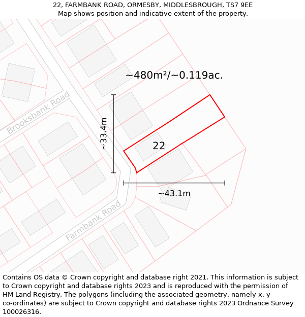 22, FARMBANK ROAD, ORMESBY, MIDDLESBROUGH, TS7 9EE: Plot and title map