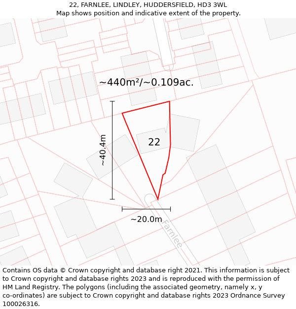 22, FARNLEE, LINDLEY, HUDDERSFIELD, HD3 3WL: Plot and title map