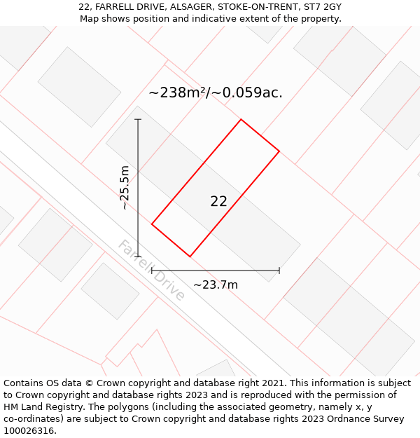 22, FARRELL DRIVE, ALSAGER, STOKE-ON-TRENT, ST7 2GY: Plot and title map