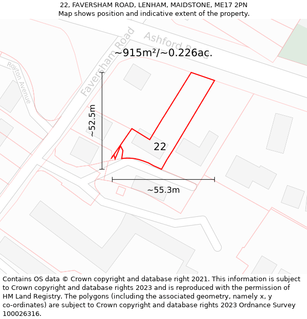 22, FAVERSHAM ROAD, LENHAM, MAIDSTONE, ME17 2PN: Plot and title map