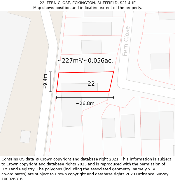 22, FERN CLOSE, ECKINGTON, SHEFFIELD, S21 4HE: Plot and title map