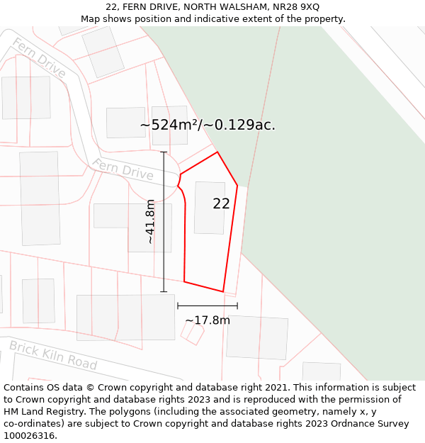 22, FERN DRIVE, NORTH WALSHAM, NR28 9XQ: Plot and title map