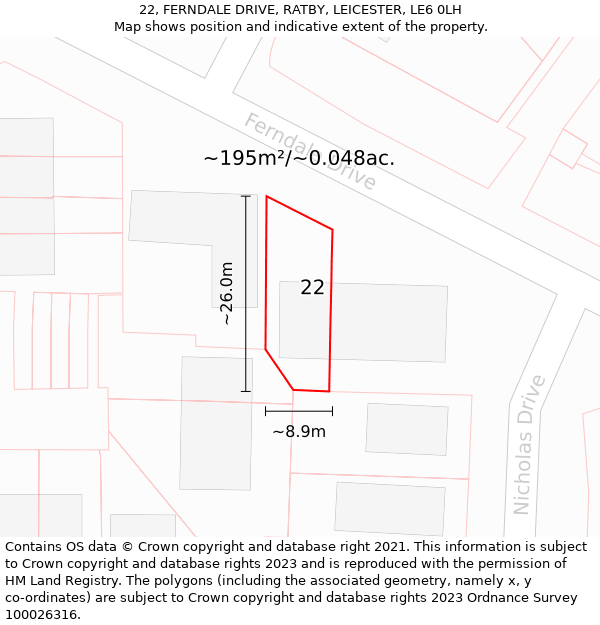 22, FERNDALE DRIVE, RATBY, LEICESTER, LE6 0LH: Plot and title map