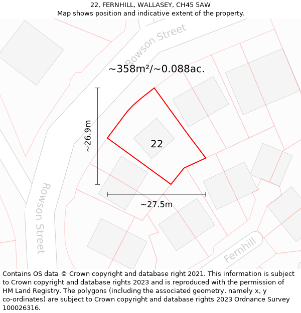 22, FERNHILL, WALLASEY, CH45 5AW: Plot and title map