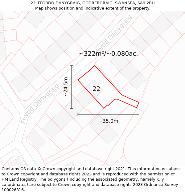 22, FFORDD DANYGRAIG, GODRERGRAIG, SWANSEA, SA9 2BH: Plot and title map