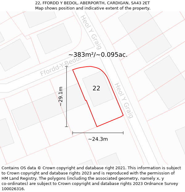 22, FFORDD Y BEDOL, ABERPORTH, CARDIGAN, SA43 2ET: Plot and title map