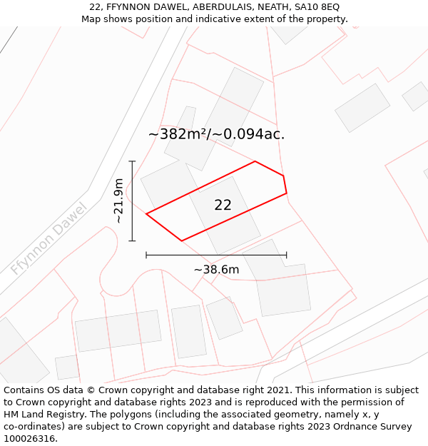 22, FFYNNON DAWEL, ABERDULAIS, NEATH, SA10 8EQ: Plot and title map