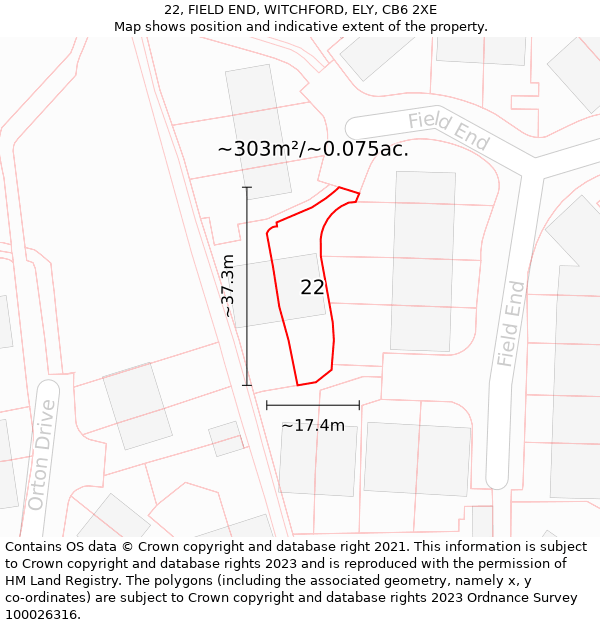 22, FIELD END, WITCHFORD, ELY, CB6 2XE: Plot and title map