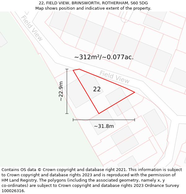 22, FIELD VIEW, BRINSWORTH, ROTHERHAM, S60 5DG: Plot and title map