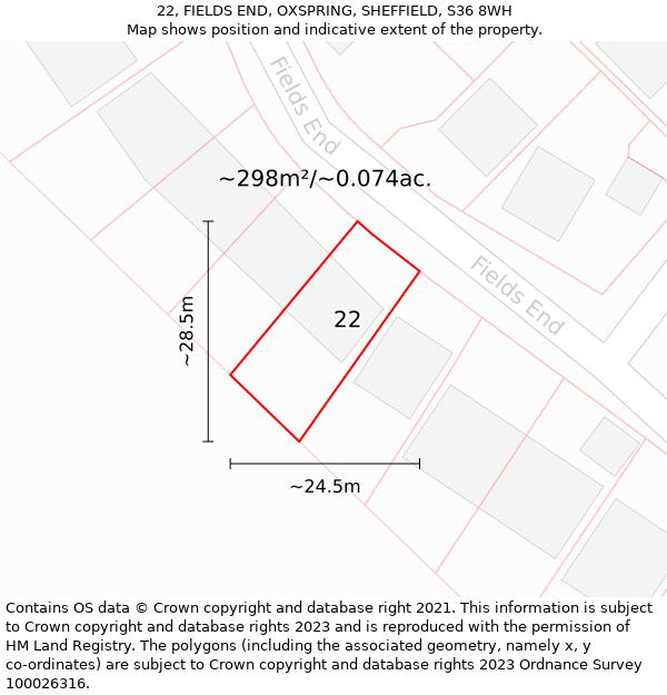 22, FIELDS END, OXSPRING, SHEFFIELD, S36 8WH: Plot and title map