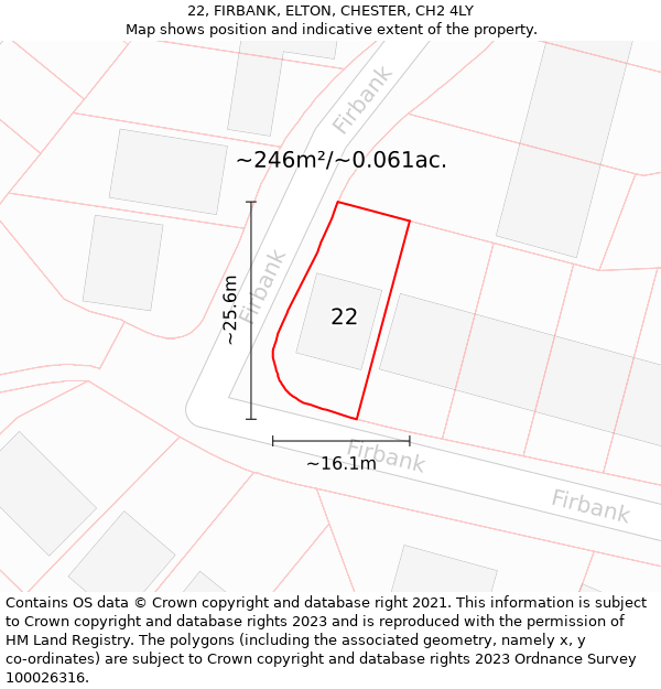 22, FIRBANK, ELTON, CHESTER, CH2 4LY: Plot and title map