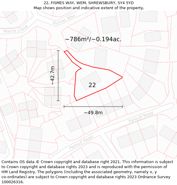 22, FISMES WAY, WEM, SHREWSBURY, SY4 5YD: Plot and title map