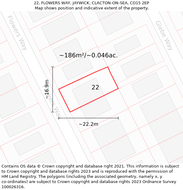 22, FLOWERS WAY, JAYWICK, CLACTON-ON-SEA, CO15 2EP: Plot and title map