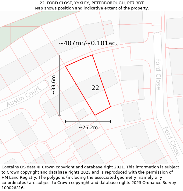 22, FORD CLOSE, YAXLEY, PETERBOROUGH, PE7 3DT: Plot and title map