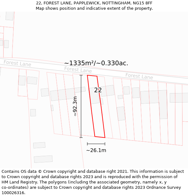 22, FOREST LANE, PAPPLEWICK, NOTTINGHAM, NG15 8FF: Plot and title map