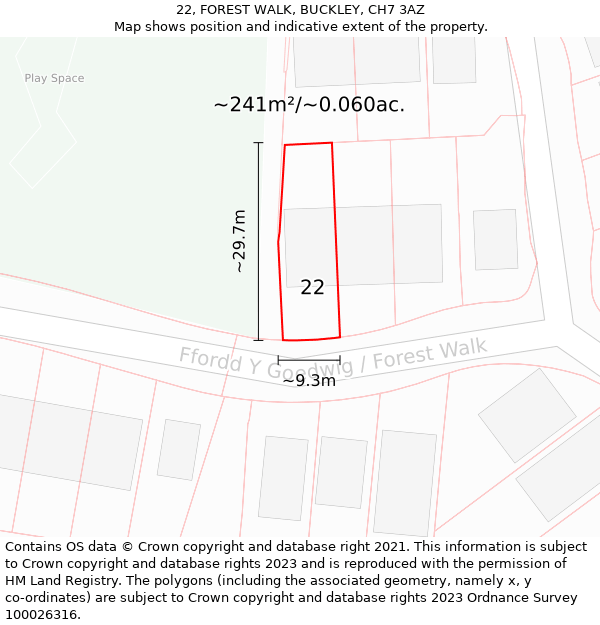 22, FOREST WALK, BUCKLEY, CH7 3AZ: Plot and title map