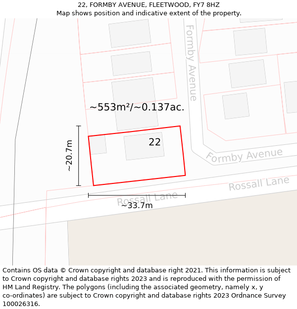 22, FORMBY AVENUE, FLEETWOOD, FY7 8HZ: Plot and title map