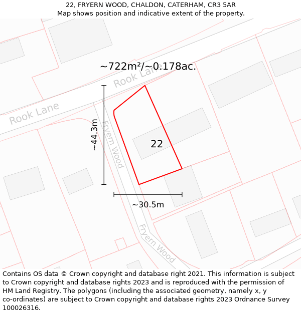 22, FRYERN WOOD, CHALDON, CATERHAM, CR3 5AR: Plot and title map