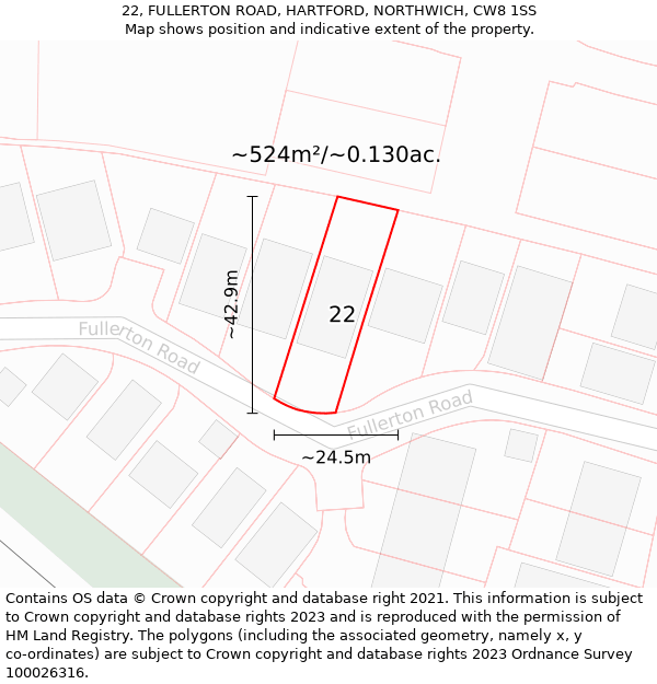 22, FULLERTON ROAD, HARTFORD, NORTHWICH, CW8 1SS: Plot and title map