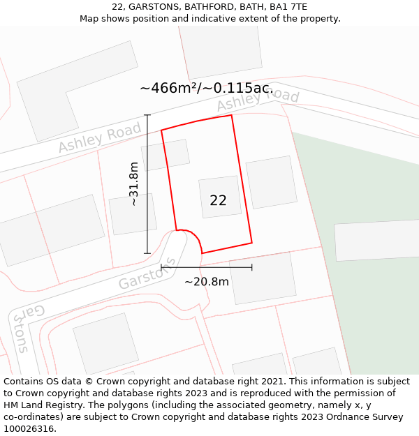 22, GARSTONS, BATHFORD, BATH, BA1 7TE: Plot and title map