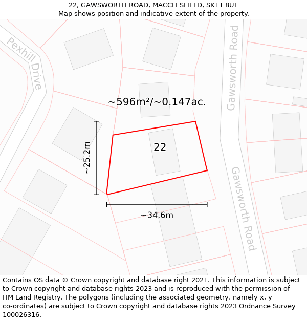 22, GAWSWORTH ROAD, MACCLESFIELD, SK11 8UE: Plot and title map