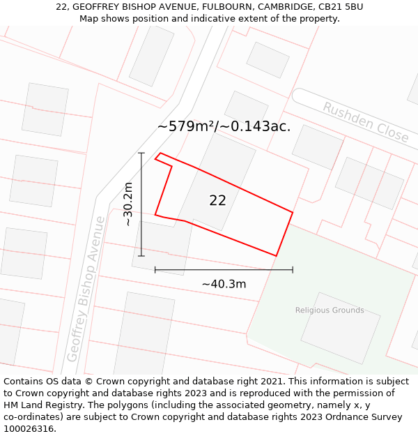 22, GEOFFREY BISHOP AVENUE, FULBOURN, CAMBRIDGE, CB21 5BU: Plot and title map