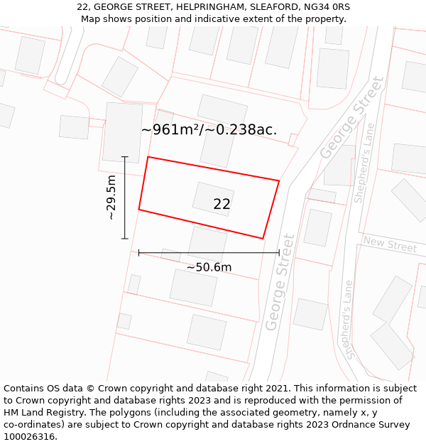 22, GEORGE STREET, HELPRINGHAM, SLEAFORD, NG34 0RS: Plot and title map