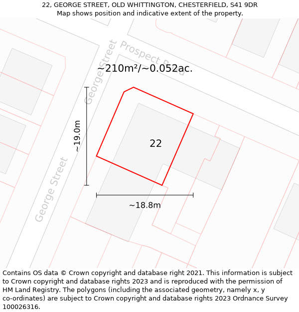 22, GEORGE STREET, OLD WHITTINGTON, CHESTERFIELD, S41 9DR: Plot and title map