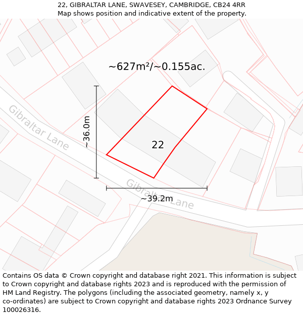 22, GIBRALTAR LANE, SWAVESEY, CAMBRIDGE, CB24 4RR: Plot and title map